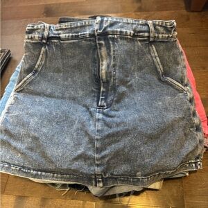 High-Waisted Acid Wash Denim Skort